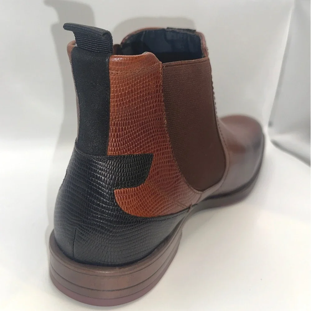 Stacy Adams‎ NEW Mens Brown Black Leather Lizard Print Chelsea Dress Boots 11.5M